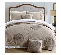 Boutis Coton Blanc Couvre Lit Matelassé de Luxe pour 2 Personnes Dessus De Lit, Couvre-lit D'été Matelassé avec 2 Taies d'oreiller (Color : Khaki, Size : 230x250cm/90x98in)