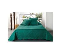 Boutis - LINDER - 250x260cm - Vert émeraude - 100% polyester - Finition ondulée