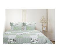 Boutis Patchwork Vert Avril - 230x250 cm - Boutis 2 places avec 2 taies 65x65cm - Couvre-lit Matelassé - Autrefois