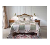 Boutis Patchwork Vert Jadis - 230x250 cm - Boutis 2 places avec 2 taies 65x65cm - Couvre-lit Matelassé - Autrefois