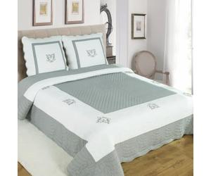 Boutis Peaceland Gris 260x260 cm + 2 Taies d'oreiller carrées - Couvre lit Matelassé Élégant - Idéal pour Grand Lit Double