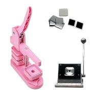 bouton badge Maker Ensemble de machine à aimants de réfrigérateur carrés 50x50 mm, machine et coupeur et 100 ensembles de consommables DIY Badge(Pink Set)