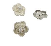 Bouton Boutons camélia 18/23 mm for tricoter des boutons à tige en métal noir et blanc avec perles, accessoires de couture DIY(Pearl white,18mm 6pcs)