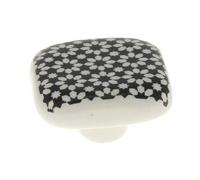 Bouton carré en céramique - 40 mm x 40 mm - fleur - noir CADAP