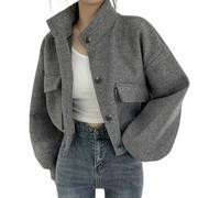 Bouton Coupe-Vent Ample en Laine mélangée à col Montant pour Femmes avec Poches Veste Courte Mode Tendance décontractée Veste d'affaires élégante (Gris,L)