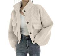 Bouton Coupe-Vent Ample en Laine mélangée à col Montant pour Femmes avec Poches Veste Courte Mode Tendance décontractée Veste d'affaires élégante (Beige,M)