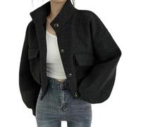 Bouton Coupe-Vent Ample en Laine mélangée à col Montant pour Femmes avec Poches Veste Courte Mode Tendance décontractée Veste d'affaires élégante (Noir,M)