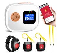 Bouton d'appel d'urgence pour personnes âgées, système d'alarme intelligent WiFi connecté au téléphone avec bracelet d'appel d'urgence pour les patients âgés, handicapés, enfants (1 récepteur + 2