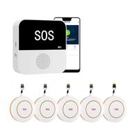 Bouton D'appel d'urgence WiFi pour Seniors, 2.4GHz WiFi Bracelet Alarme Personne Agee avec 5 Bouton D'appel d'urgence SOS et 1 Récepteur