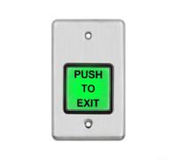 Bouton de contrôle d'accès avec carré vert pour ouverture de porte à l'intérieur Interrupteur de sortie robuste en métal et plastique Construction compacte 115 x 70 mm Finition brossée