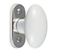 Bouton de fenêtre ovale en porcelaine sur platine moderne nickelée MÉRIGOUS