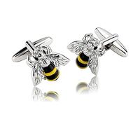 Bouton de Manchette Homme, Boutons de Manchette Abeille Argent Cadeaux de Mariage pour Le Marié 1.7X1.7CM