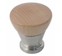 Bouton de meuble cône bois naturel verni et chromé mat CADAP