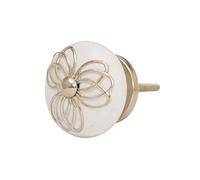 Bouton de meuble en céramique blanche et porcelaine - 40 mm - Style maison de campagne shabby chic - Argenté - AD17