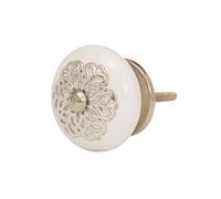 Bouton de meuble en céramique blanche et porcelaine - 40 mm - Style maison de campagne shabby chic - Argenté - AD18