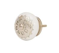 Bouton de meuble en céramique blanche et porcelaine - 40 mm - Style maison de campagne shabby chic - Argenté - AD11