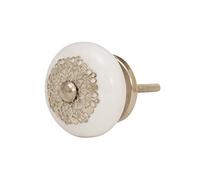 Bouton de meuble en céramique blanche et porcelaine - 40 mm - Style maison de campagne shabby chic - Argenté - AD14