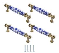 Bouton De Meuble Lot De 4 Poignées Rondes En Porcelaine Bleue Et Blanche Pour Armoire À Chaussures Tiroir Trou Unique 122 X 19 X 37mm