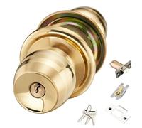 Bouton de porte d'entrée à clé en laiton poli avec loquets réglables - Porte ronde réversible pour entrée avant et intérieur - Design ergonomique