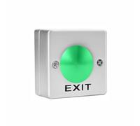 Bouton de sortie de porte avec surface arrière 53 x 53 mm, vert | Bouton dôme vert visible avec impression EXIT claire, bornes de serrage à vis à 2 broches, câblage rapide