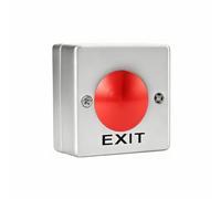 Bouton de sortie de porte avec surface arrière Rouge 53 x 53 mm | Bouton dôme vert visible avec impression EXIT claire, bornes de serrage à vis à 2 broches, câblage rapide
