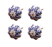 Bouton De Tiroir Lot De 4 Poignées En Céramique Pour Tiroir Armoire Commode Porte Peintes À La Main En Porcelaine Bleue Et Blanche Motif Arbre De La Fortune