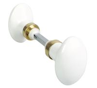 Bouton double ovale - Merigous V3232111 - Porcelaine blanche - Finition laiton - Carré 85 mm
