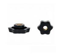 Bouton étoile à trou traversant noir M4-M12 en plastique avec insert en | Poignée de serrage avec vis pénétrante pour gabarit et machines. Corps en nylon durable (laiton noir, Φ25-M5)