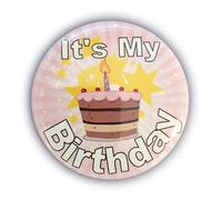 Bouton It's My Birthday Aimant rose de 5,1 cm.