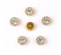 bouton Perles rondes en verre et strass à coudre forme de fleur, 10 mm ou 12, base dorée, faire soi-même(12mm 50pcs,A19 Colors mix)