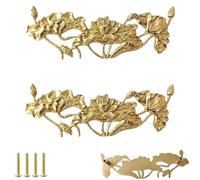 Bouton Placard 2Pièces Pur Cuivre Poignée Armoire Porte Or Tiroir Armoire Porte Fleur Oiseau Poignée En Laiton Lotus 128mm Pas De Trou