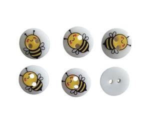 Bouton plat 2 trous Abeille x 6 plastique diamètre 13 mm