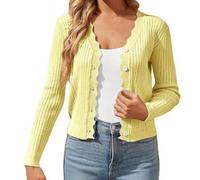 Bouton pour femme - Manches longues - Angle de tricot - Manteau d'extérieur - Cardigan - Pull - Boléros - Vêtement d'épaules, Jaune citron, L