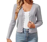 Bouton pour femme - Manches longues - Angle de tricot - Manteau d'extérieur - Cardigan - Pull - Boléros - Vêtement d'épaules, Gris argenté., XL
