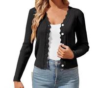 Bouton pour femme - Manches longues - Angle de tricot - Manteau d'extérieur - Cardigan - Pull - Boléros - Vêtement d'épaules, Noir , M