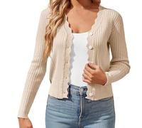 Bouton pour femme - Manches longues - Angle de tricot - Manteau d'extérieur - Cardigan - Pull - Boléros - Vêtement d'épaules, Rouge abricot, L