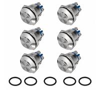 Bouton Poussoir 12v 6-pack 16mm Poussoir Momentané 3A/250 VAC 5A/12V DC | Bouton Dalimentation Etanche Petit Rond en Acier Inoxydable Chromé Métal 2 Broches Normalement Ouvert tête haute