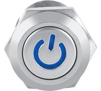 bouton-poussoir 3V / Bouton nickelé avec LED bleue - Interrupteur momentané pour véhicules, 12mm avec symbole de courant