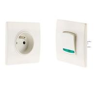 Bouton poussoir avec voyant et prise 2P+T 16A - Blanc - Zenitech