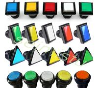 Bouton poussoir de jeu d'arcade LED 12V, avec Micro interrupteur, modèles carrés, ronds, rectangulaires, triangulaires, pour flipper et Machine à balançoire, bricolage Pa square 33mm blue