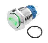 Bouton Poussoir De Klaxon De Voiture 12 V - Lumière Led Verte - Interrupteur Marche/Arrêt - Clé De Réinitialisation - Étanche Ip66 - En Métal - Pour Haut-Parleur De Moto - 19 Mm