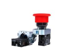 Bouton poussoir de réinitialisation momentanée XB2, montage de 22mm, interrupteur de démarrage et d'arrêt, clé rotative, tête circulaire plate en forme de champignon, sans NC(Three Hole Box)