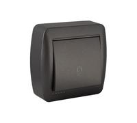 Bouton poussoir de surface graphite avec symbole de cloche, touche basculante, 10 A 250 V IP20, dimensions : 74 x 72 x 28 mm