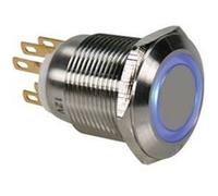 Bouton-poussoir en acier inoxydable spdt 1no 1nc - anneau bleu - 19mm