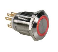 Bouton-poussoir en acier inoxydable spdt 1no 1nc - anneau rouge - 19mm