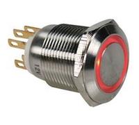 BOUTON-POUSSOIR EN ACIER INOXYDABLE SPDT 1NO 1NC - ANNEAU ROUGE - 19mm Rouge G