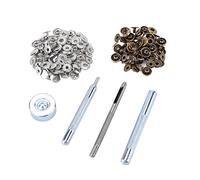 Bouton poussoir en métal de 10mm, 30 pièces, avec ensemble d'outils en cuir pour sacs en tissu de maroquinerie (Boutons 15 argent + 15 bronze)