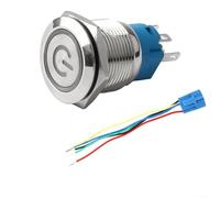 Bouton poussoir étanche en métal 19 mm style loquet pour symbole d'alimentation LED, 110 220 V, avec prise de fil (blanc)