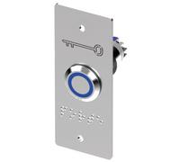 Bouton poussoir inox bleu plaque étroite Sewosy PB19NO+NC_B12ST_B