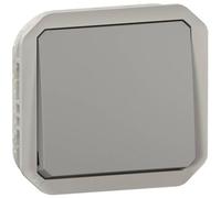 Poussoir NO-NF étanche Plexo 10A IP55 IK08 avec enjoliveur finition gris LEGRAND